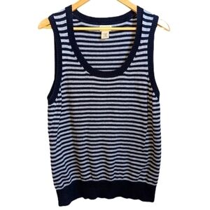LL BEAN Navy & Grey Stripes Cashmere Sleeveless Knit Vest Size Large